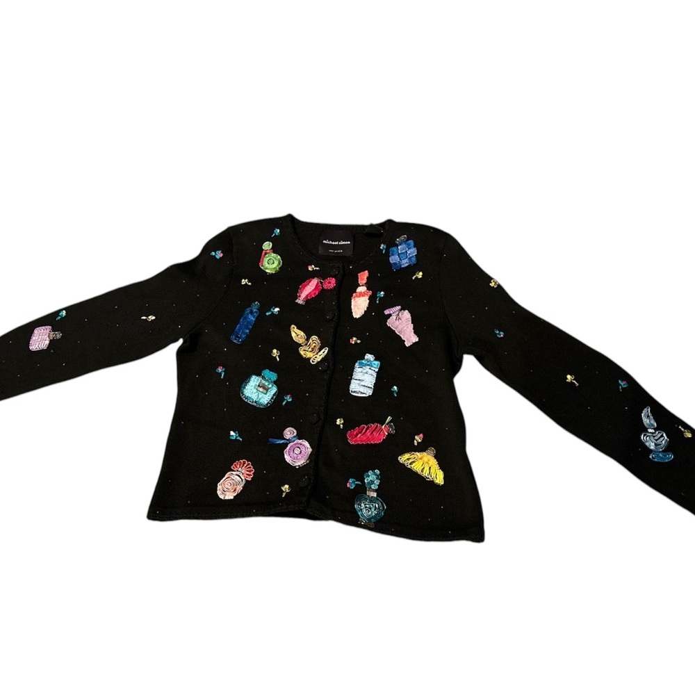 Vintage Michael Simon Embellished Embroidered Perfume Bottle Cardigan Sweater M